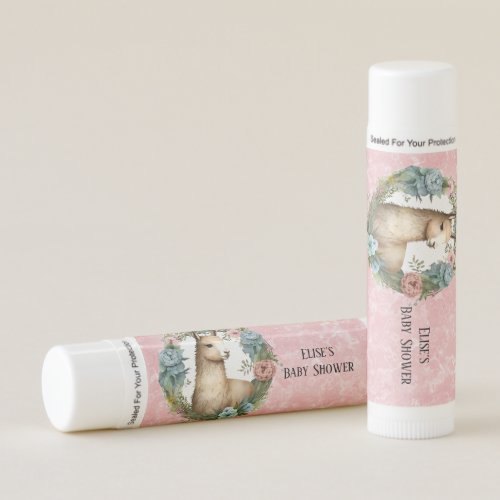 Llama Succulents and Pink Marble Baby Girl Shower Lip Balm