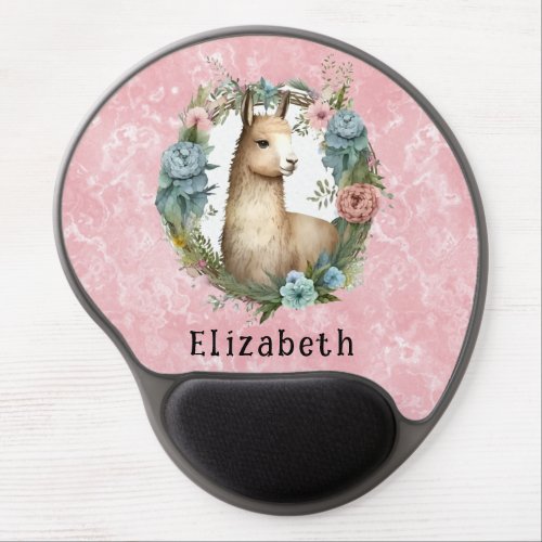 Llama Succulents and Pink Marble Custom Gel Mouse Pad