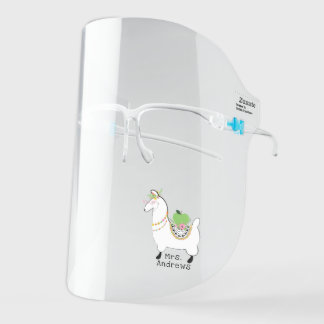 Llama Teacher Green Apple Floral Face Shield