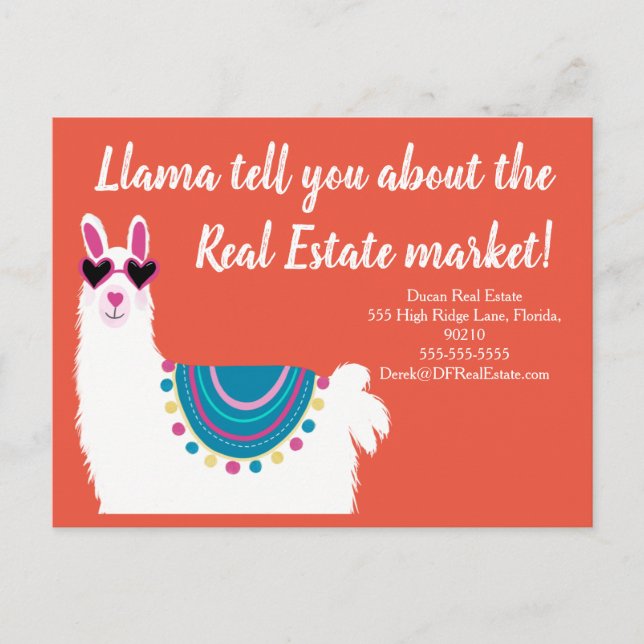 llama tell you how much real estate marketing sell postcard (Front)