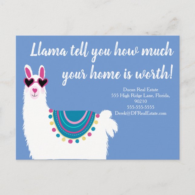 llama tell you how much real estate marketing sell postcard (Front)