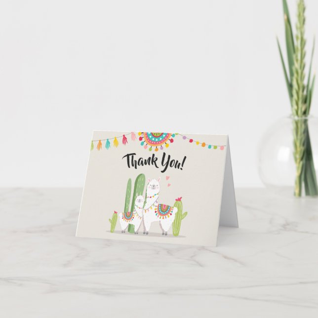 Llama Thank you card Fiesta Cactus Alpaca Shower (Front)