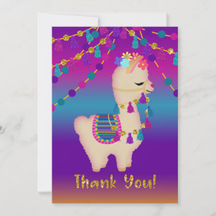 Llama Thank You!   Faux Glitter You Card