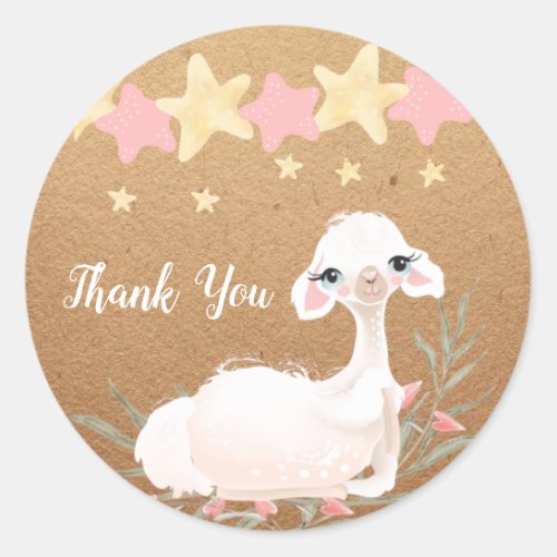 Llama Thank You Tags Zoo Birthday Shower Classic Round Sticker