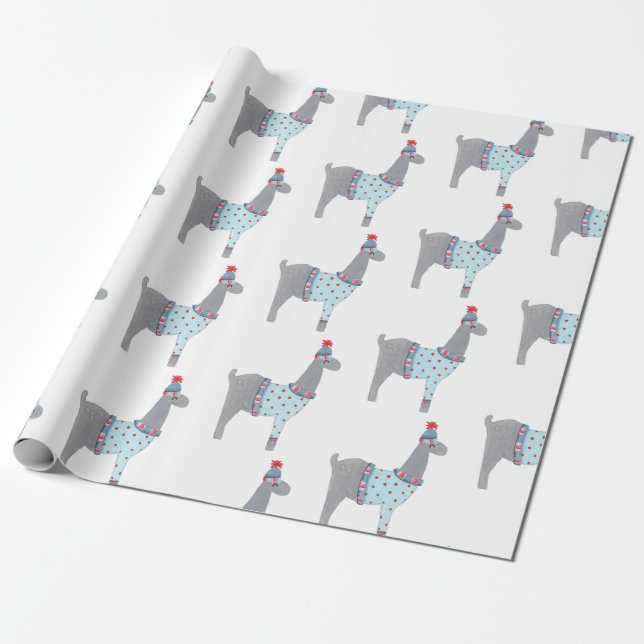 Llama themed Christmas Wrapping Paper (Unrolled)