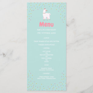 Llama themed party birthday menu