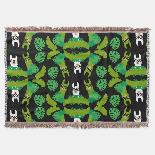 Llama Themed Print Throw Blanket (Front)