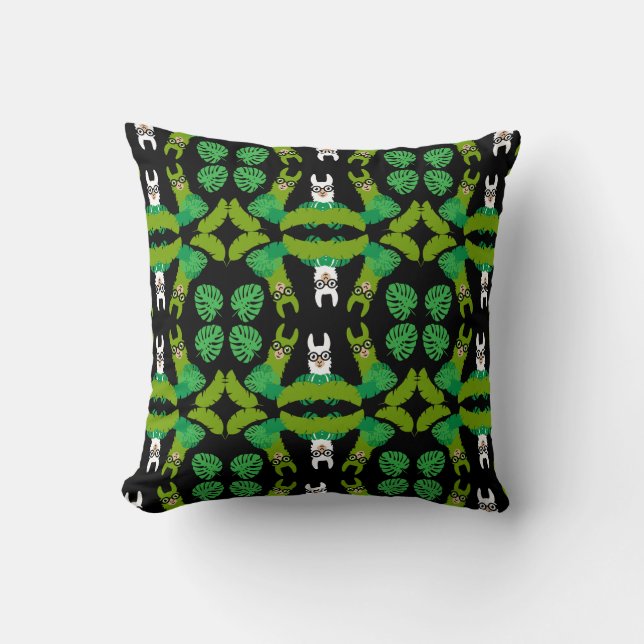 Llama Themed Print Throw Pillow (Front)
