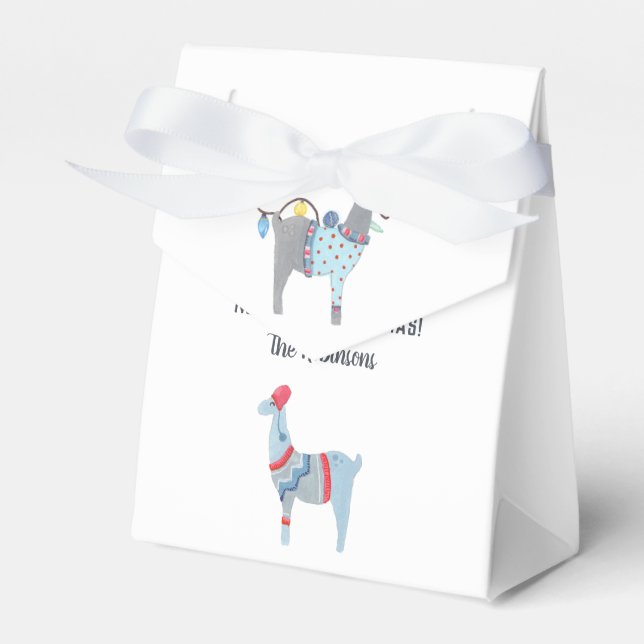 Llama themed Ugly Sweater Christmas Party Favor Boxes (Front Side)