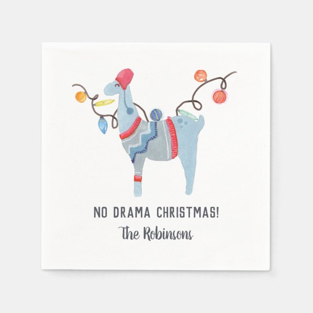 Llama themed Ugly Sweater Christmas Party Napkins (Front)