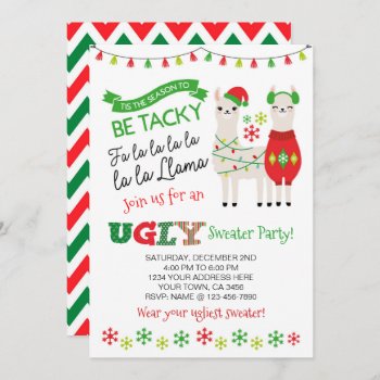 Llama Ugly Sweater Party Invite by PrinterFairy at Zazzle