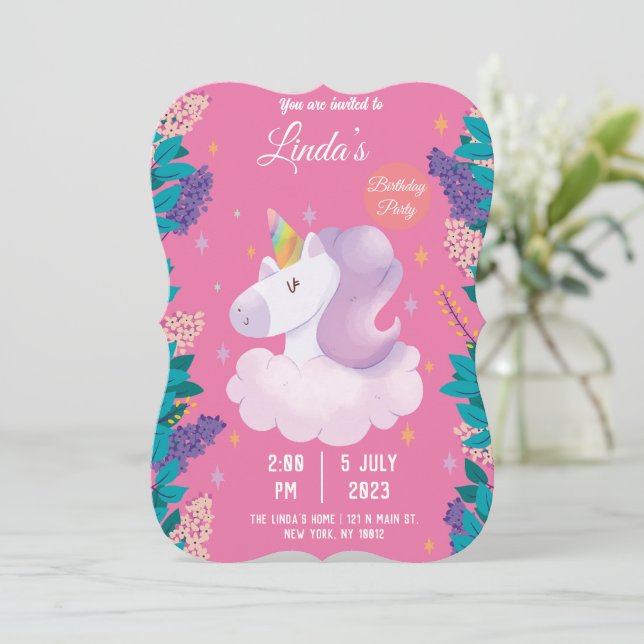 llama unicorn Birthday Invitation (Standing Front)