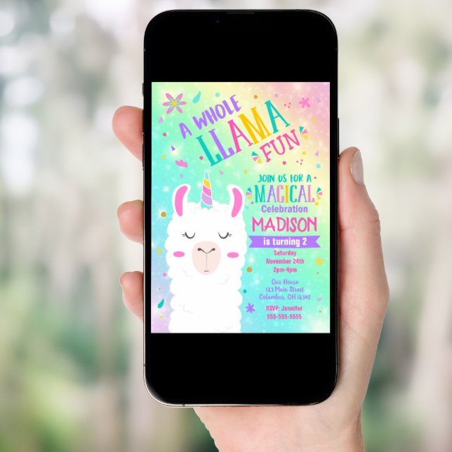 Llama Unicorn Birthday Invitation Magical Party (Front Digital)
