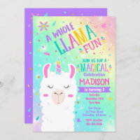 Llama Unicorn Birthday Invitation Magical Party