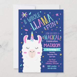 Llama Unicorn Birthday Invitation Magical Party