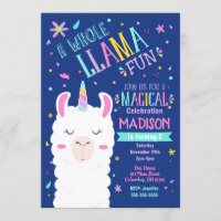 Llama Unicorn Birthday Invitation Magical Party