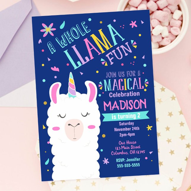 Llama Unicorn Birthday Invitation Magical Party (Creator Uploaded)