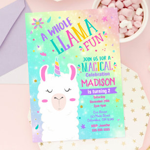 Llama Unicorn Birthday Invitation Magical Party