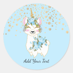 Llama Unicorn - Blue Classic Round Sticker