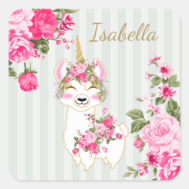 Llama Unicorn - Pink  Square Sticker (Front)