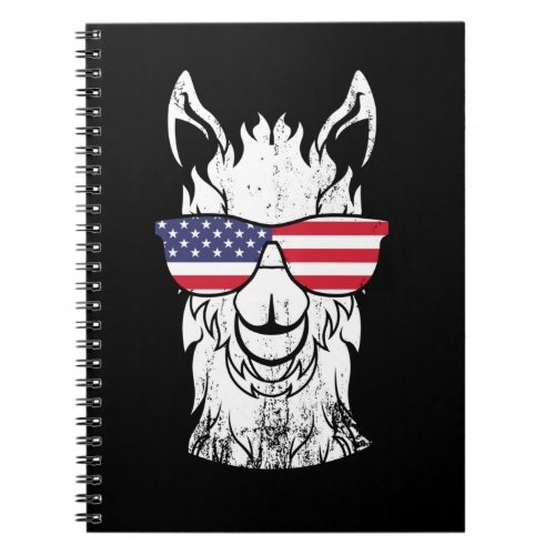 Llama USA American Flag Sunglasses 4th July Notebook