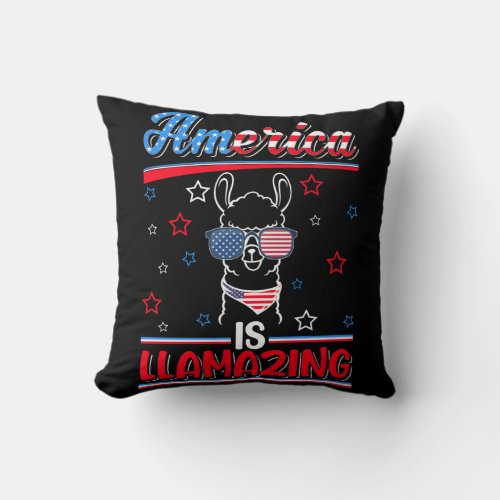 Llama USA Men Women American Flag 4th of July Throw Pillow