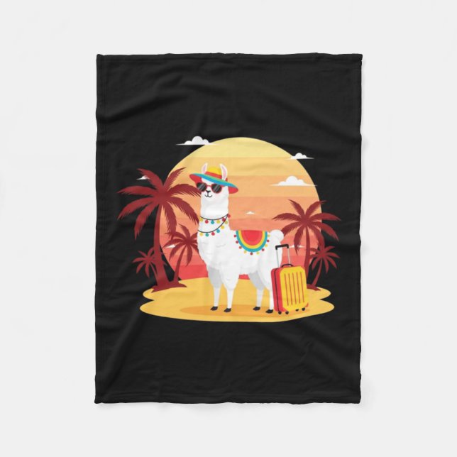 Llama Vacation Sunset Fleece Blanket (Front)