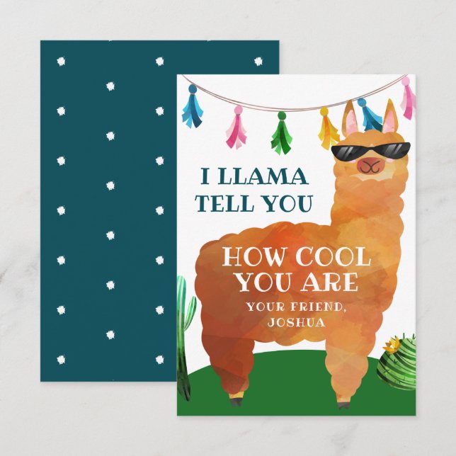 Llama Valentines Day Card for Kids (Front/Back)