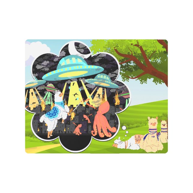 Llama vs Evil Squid Epic Space Battle Metal Print (Front)