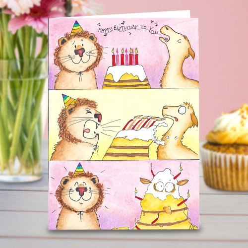 Llama VS Lion Birthday greeting card