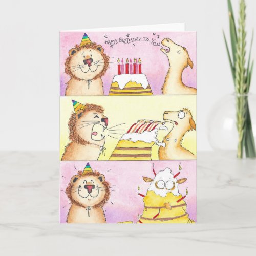 Llama VS Lion Birthday greeting card