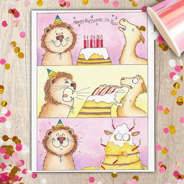 Llama VS Lion Birthday postcard by Nicole Janes (Creator Uploaded)