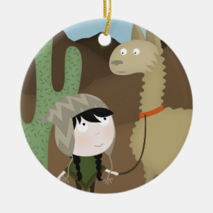 Llama walker ceramic ornament