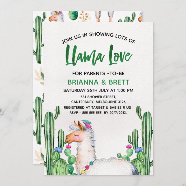 Llama Watercolor Baby Shower Invitation (Front/Back)
