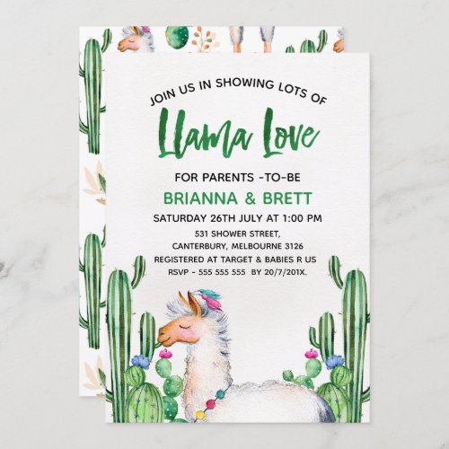 Llama Watercolor Baby Shower Invitation