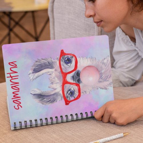 Llama Watercolor Cute Bubble Gum Personalized Notebook