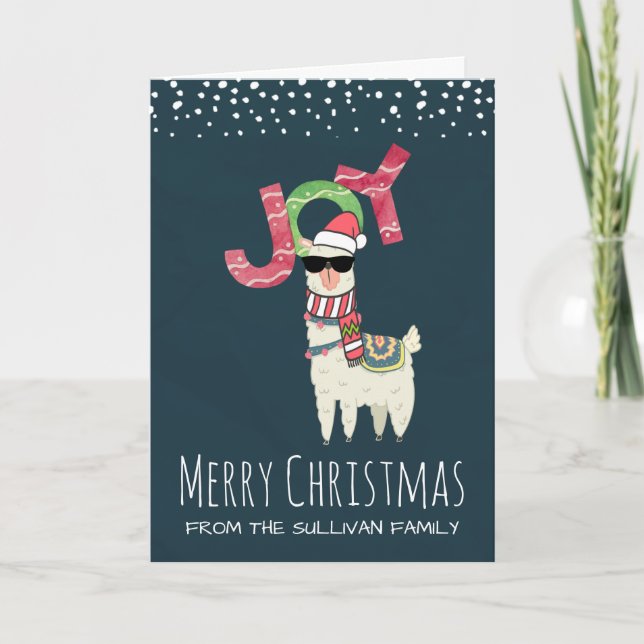 Llama wearing a Santa Hat and Sunglasses Christmas Card (Front)