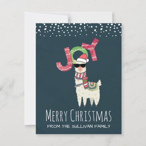 Llama wearing a Santa Hat and Sunglasses Christmas Holiday Card