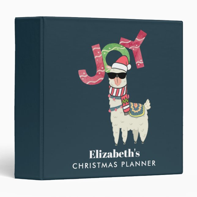 Llama wearing a Santa Hat and Sunglasses Joy 3 Ring Binder (Front/Spine)