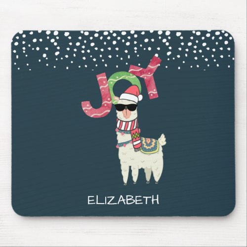 Llama wearing a Santa Hat and Sunglasses Joy Mouse Pad