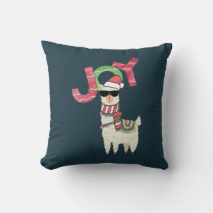 Llama wearing a Santa Hat and Sunglasses Joy Throw Pillow