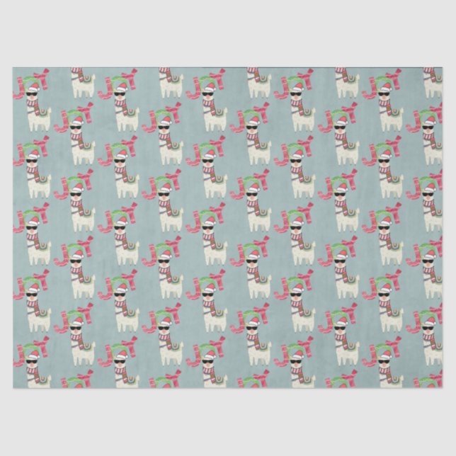 Llama wearing a Santa Hat and Sunglasses Joy Tissue Paper (Front)