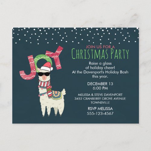 Llama wearing a Santa Hat Christmas Party Invite