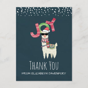 Llama wearing a Santa Hat Christmas Thank You Postcard