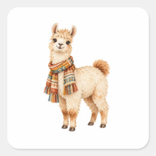 Llama Wearing a Woven Scarf Square Sticker