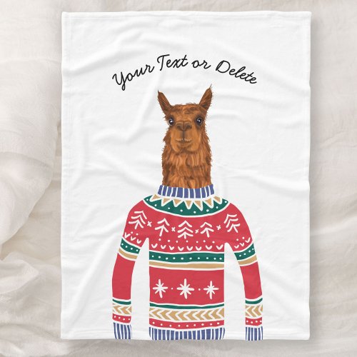 Llama Wearing Funny Ugly Christmas Nordic Sweater Fleece Blanket