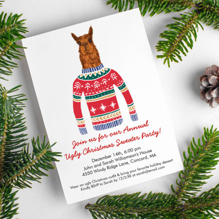 Llama Wearing Funny Ugly Christmas Nordic Sweater Invitation