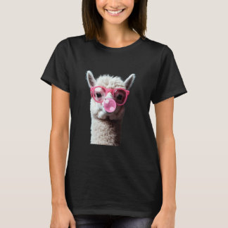 Llama Wearing Pink Glasses And Bubblegum T-Shirt