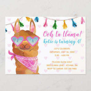 Llama Wearing Sunglasses Birthday Party Invitation