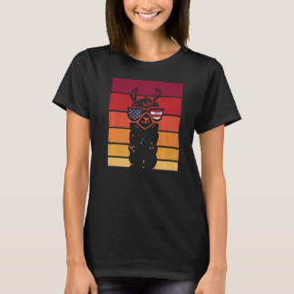 Llama Wearing Sunglasses Us Flag Patriotic 4th Of  T-Shirt